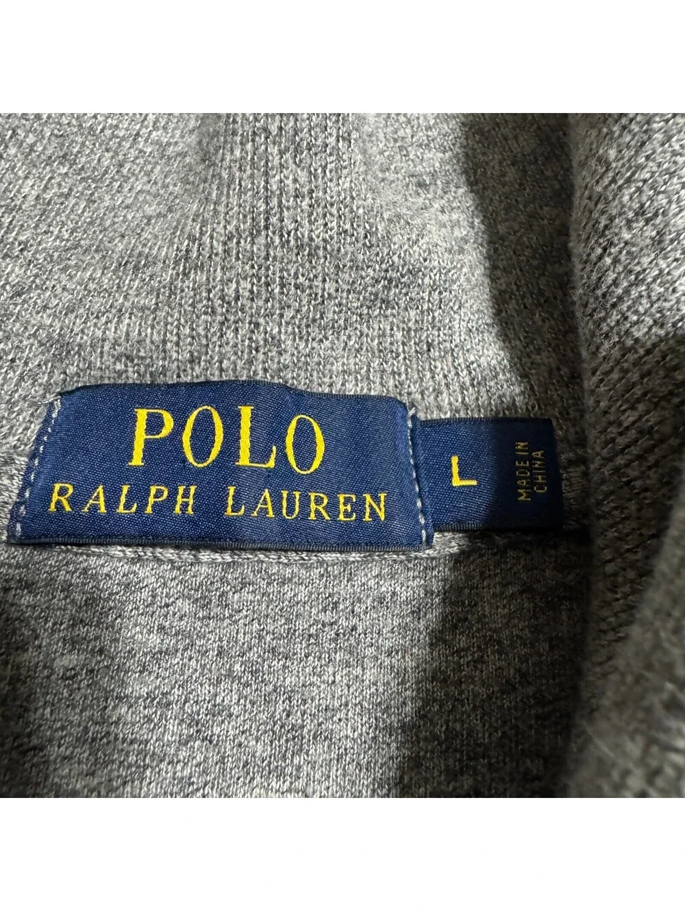 Polo Ralph Lauren Mens Quarter Zip 1/4 Sweater L Gray Cotton Brown Pony Pullover